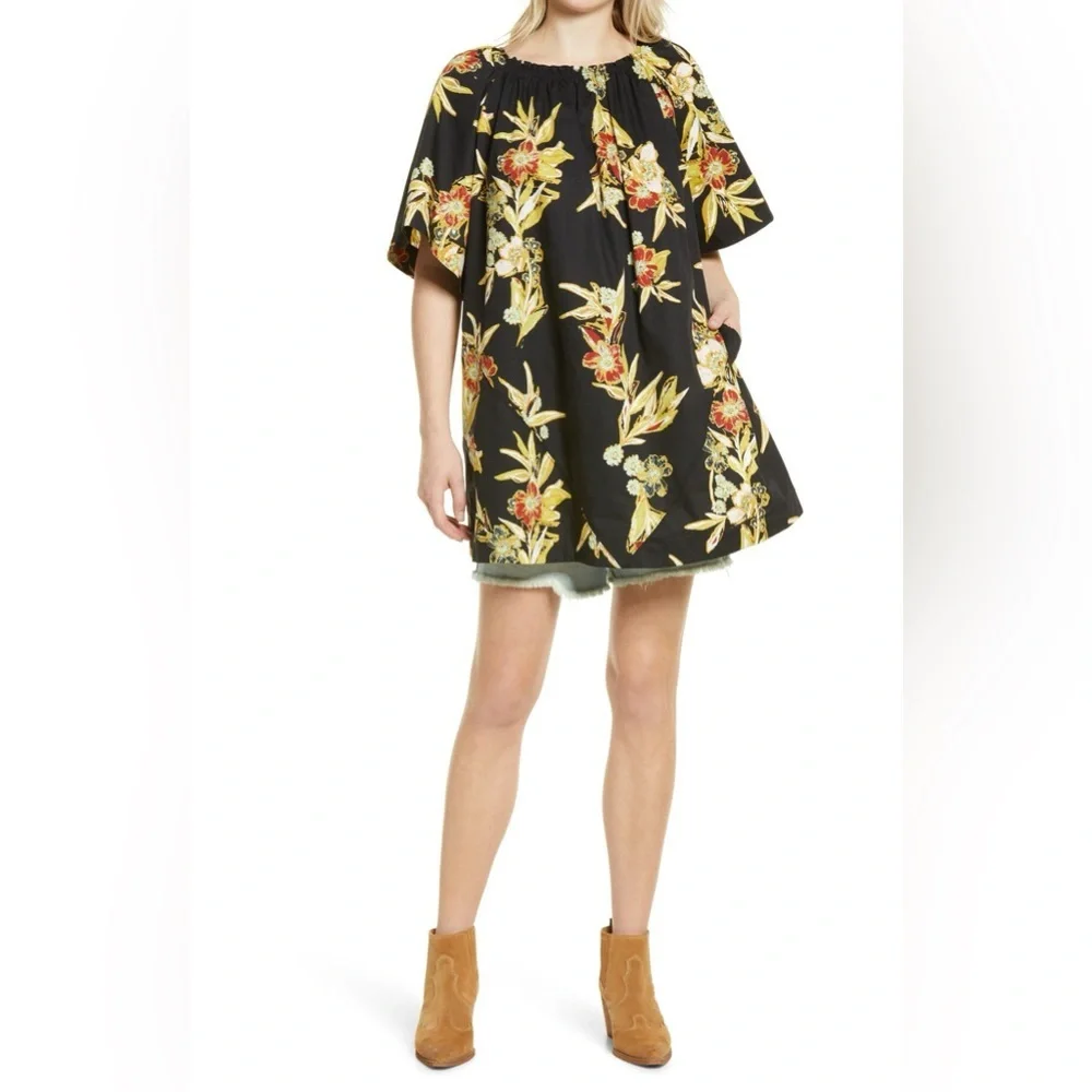 Free People Jodie Printed Tunic Dress floral Hawaiian print Resort